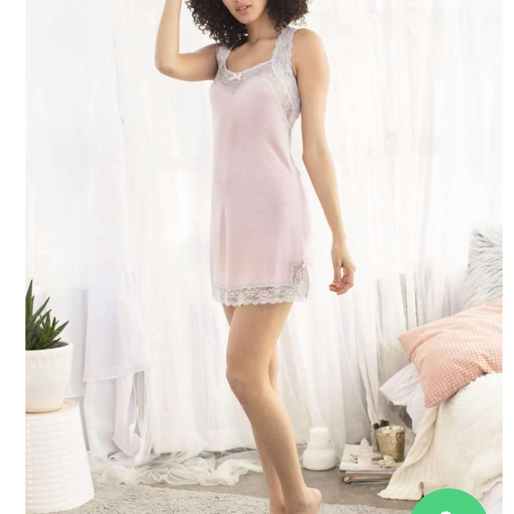 Blush Pink with Grey lace trim Chemise